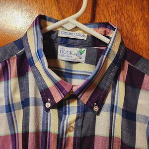 Men's Large Career Club The Duck Collection Plaid Long Sleeve Button Down Shirt